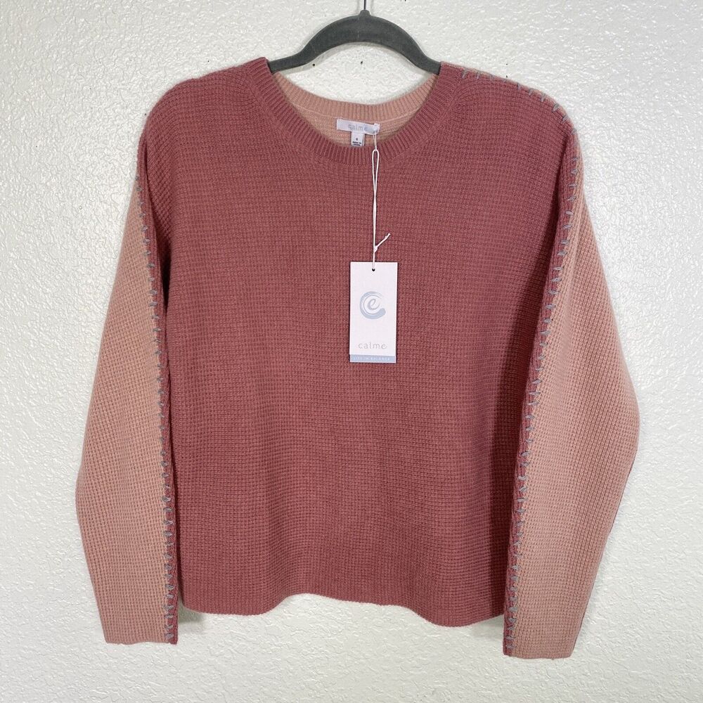 Johnny Was Calme Sweater Womens Small Cashmere Waffle Whip Stitch Knit Cozy NEW
